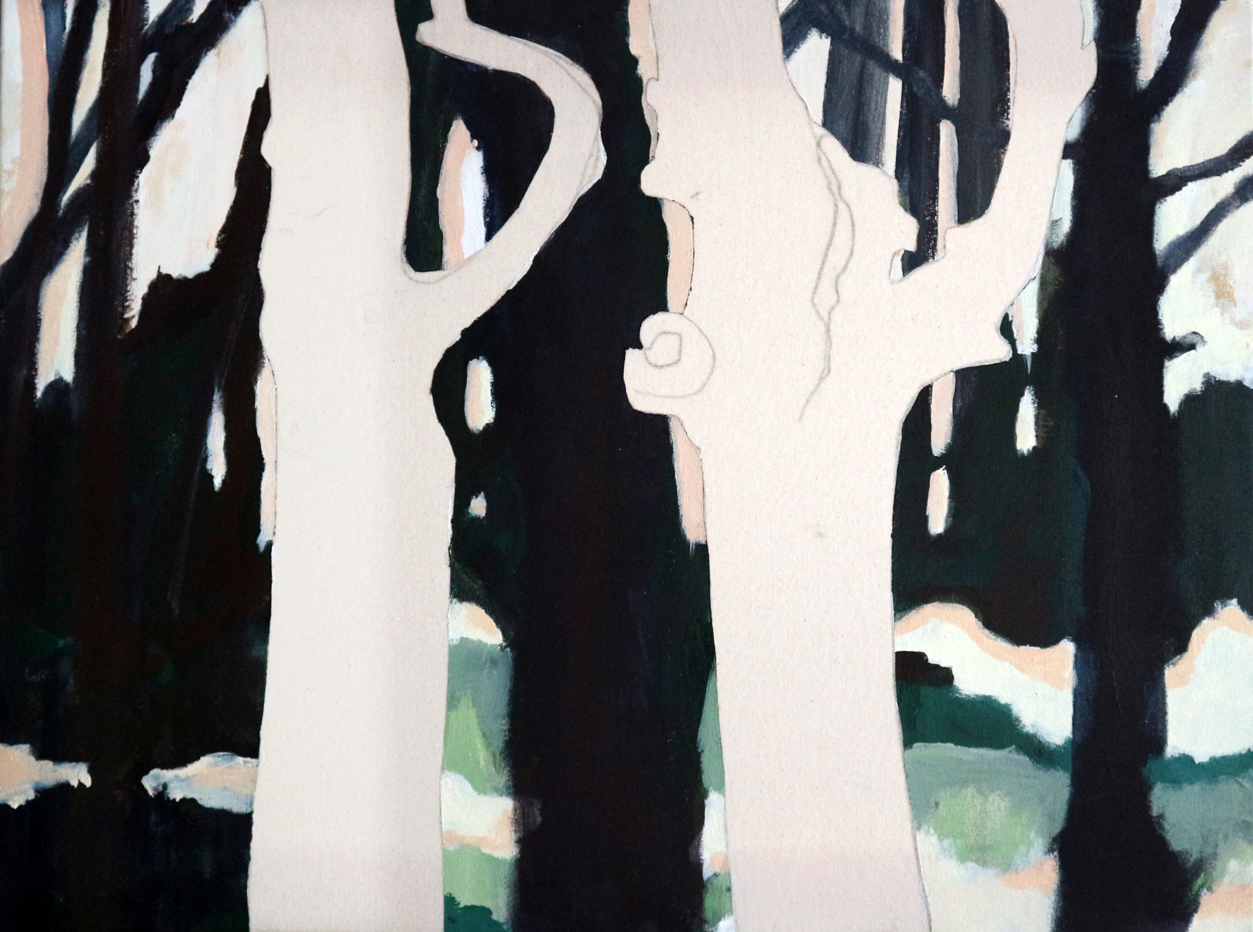 Dancing Trees/ Rozendaals Laantje 1 – 60 x 80 cm – Acryl op doek